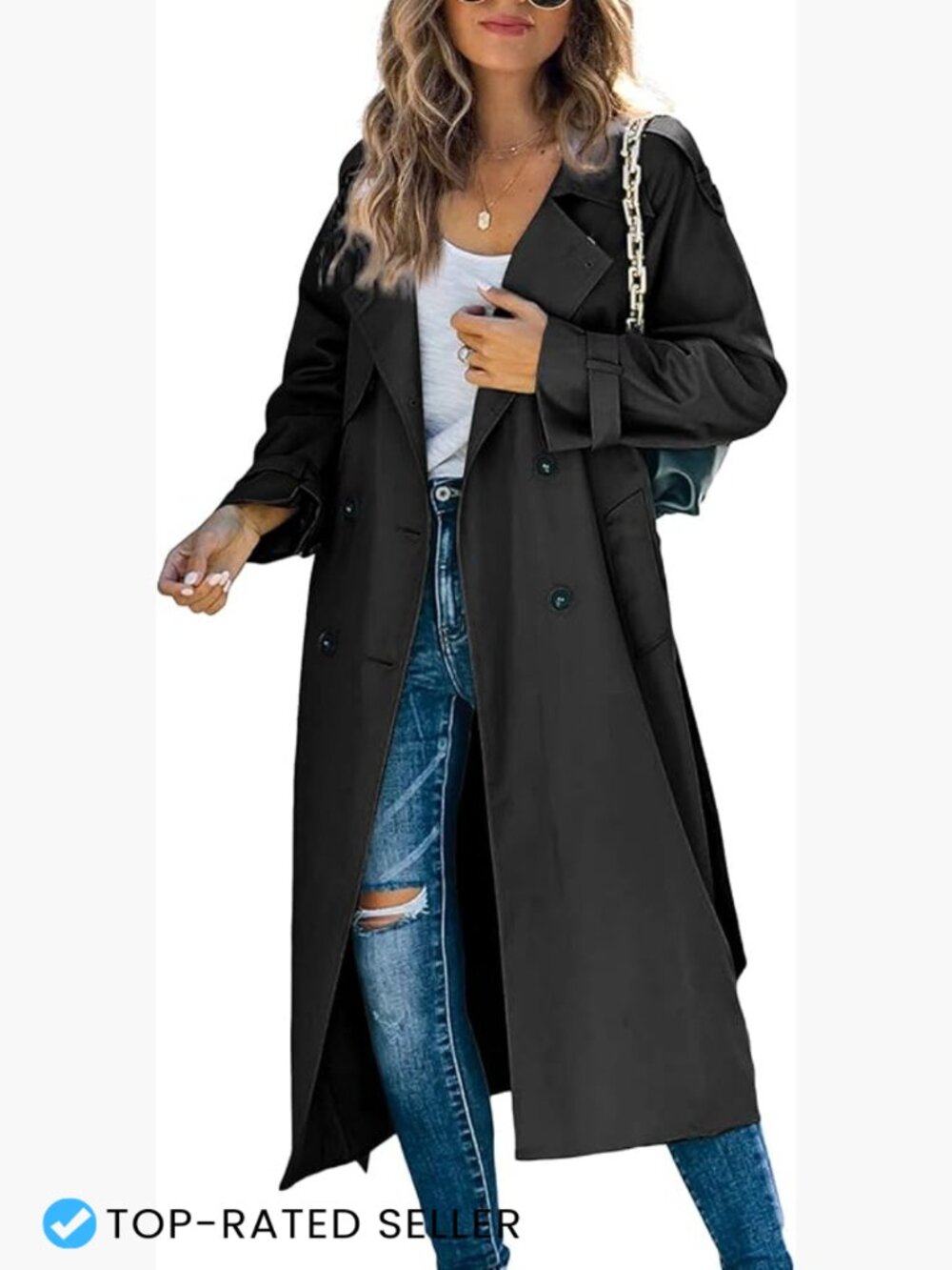 Womens Long Trench Coat Double Breasted Windproof Overcoat With Belt Chic